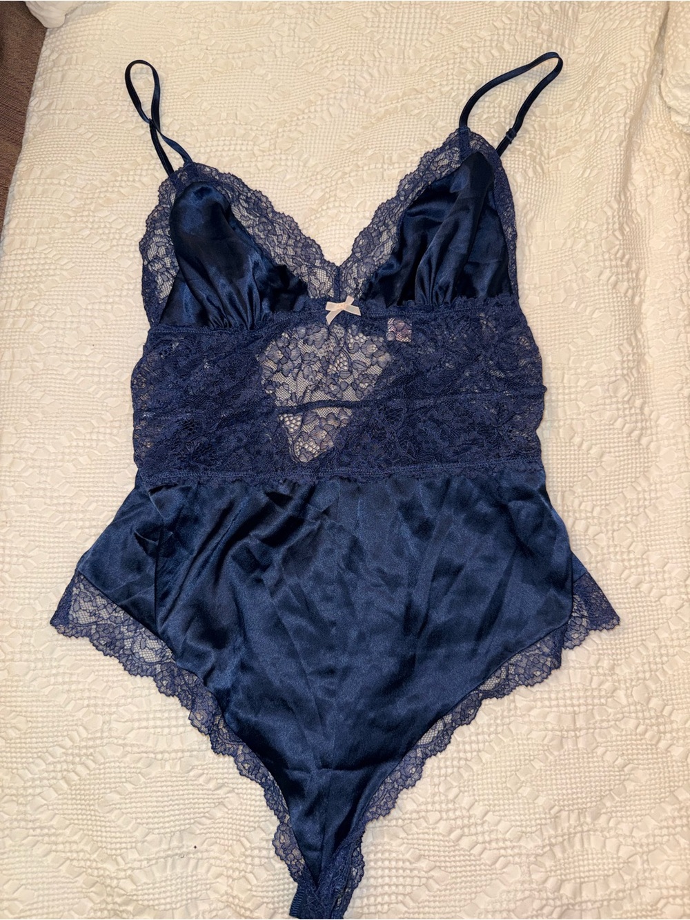 Victoria's Secret Navy Lace & Satin Teddy Bodysuit